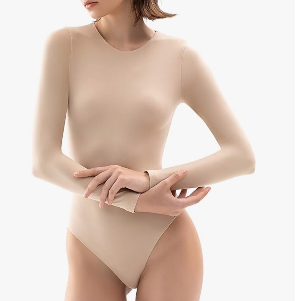 PUMIEYWomen's Crew Neck Long Sleeve Bodysuit Nude size XS